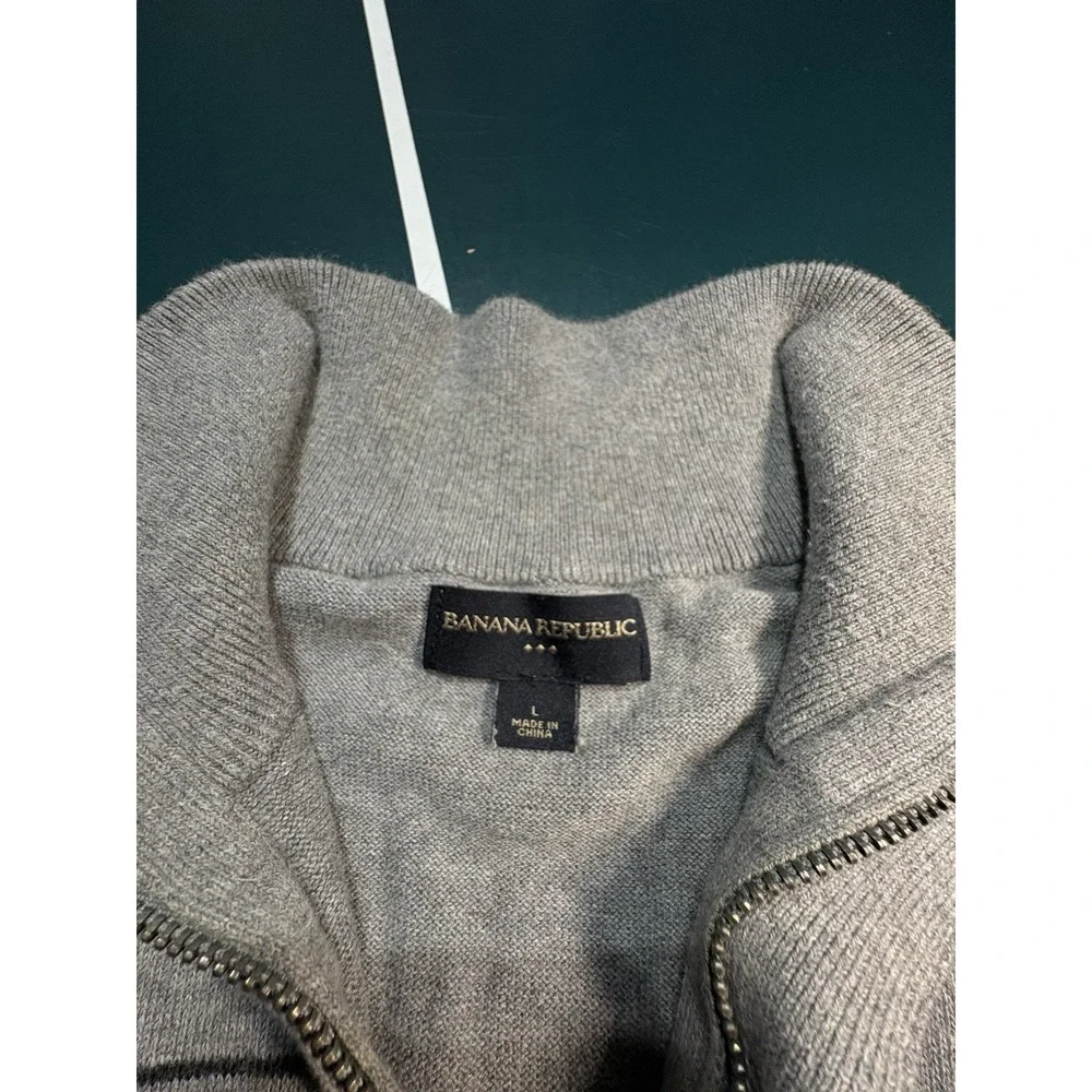 Banana Republic Sweater 1/4 Zip Mens Large Long Sleeve Pullover Mock Neck Gray‎